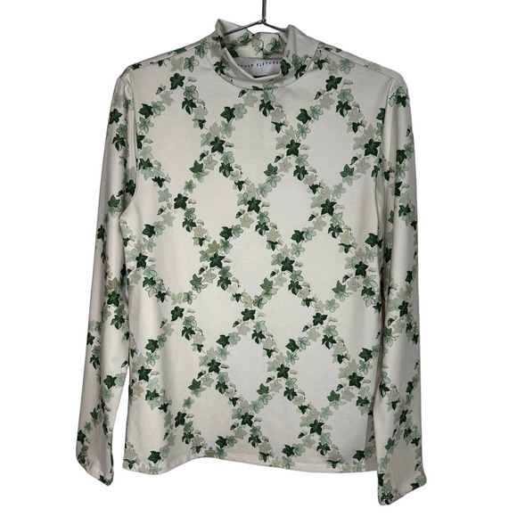 New Tanner Fletcher Green Lonnie Mock‎ Turtleneck Top Ivy Leaf Print 3 / Large - Picture 3 of 9